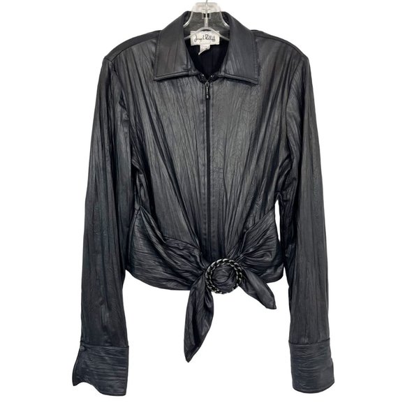 Joseph Ribkoff Black Zip Front Jacket with Belt Accent Artsy - Size 8 - Picture 1 of 8